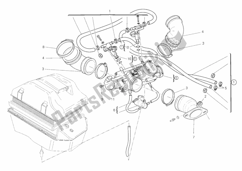 All parts for the Throttle Body of the Ducati Monster S2R 1000 USA 2008